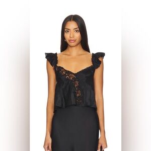 Free People Black Lace Ruffle Top